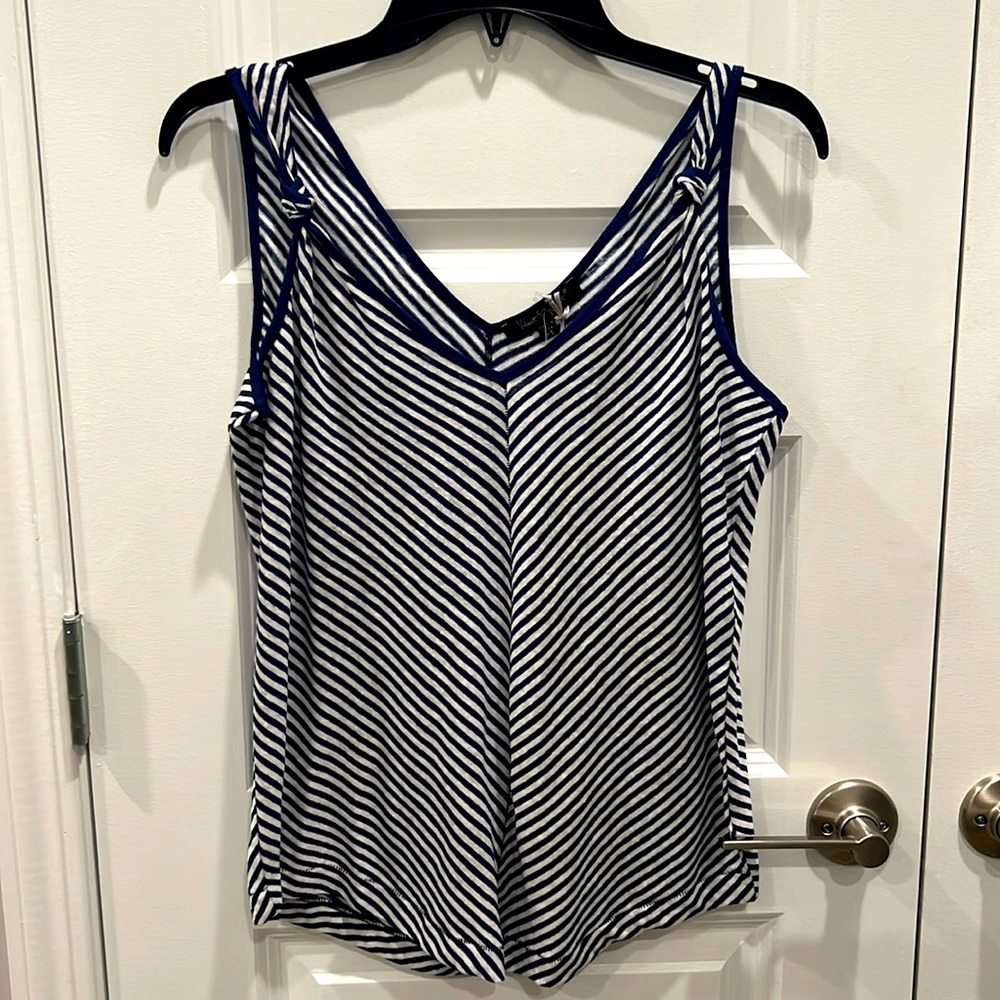 NWT blue and white tank, 100% linen, size XS, fits more like a small